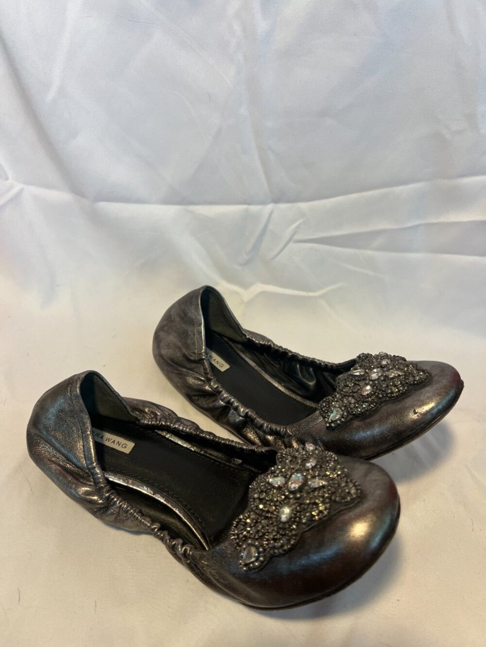Vera Wang Beaded Embellished Metallic Leather Ballet Flat /Scrunched Ballet Flat